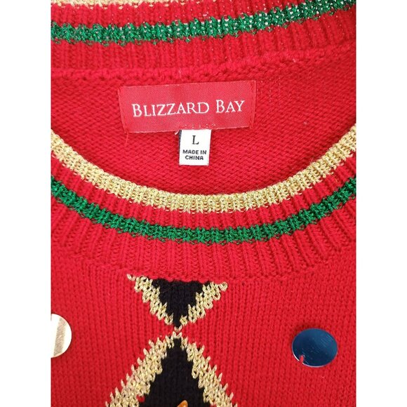 Blizzard Bay Womens Ugly Christmas Sweater Vest L Red Green Tree Sequins Gold Di - Picture 5 of 6